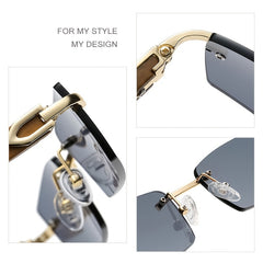 Men's Punk Rimless Rectangle Sunglasses Vintage Small Frame Sun Glasses