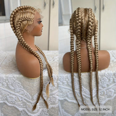 Synthetic Lace Front Wig Braided Wigs With Baby Hair 28 Cm Blonde Burgundy Brown