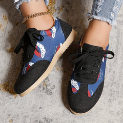 Women's Lips Pattern Sneakers Casual Lace Up Low Top Shoes