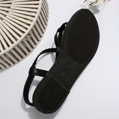 Women's Flat Sandals Elastic Strap Slip On Shoes Roman Style Summer Sandals