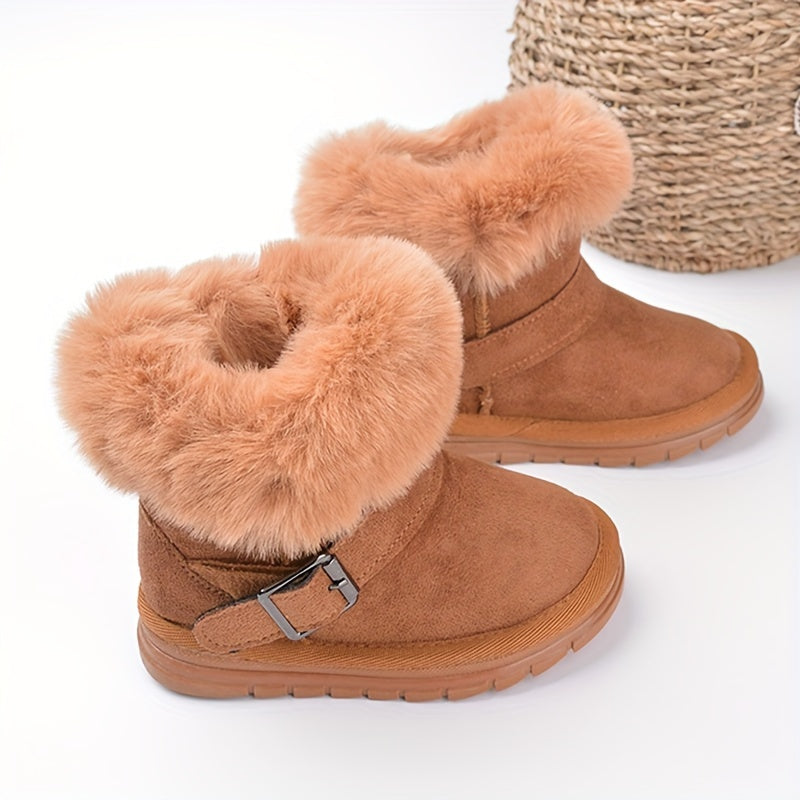 Girl's Solid Snow Boots Warm Fleece Cozy Non slip Ankle Boots