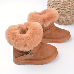 Girl's Solid Snow Boots Warm Fleece Cozy Non slip Ankle Boots