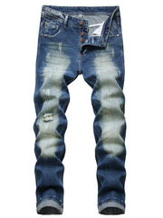 Men's Vintage Ripped Distressed Slim Straight Jeans