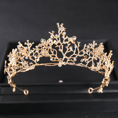 Vintage Golden Dragonfly Tiara Whimsical Fairy Crown Bridal Floral Tiara