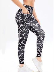 Letter Print Yoga Pants High Stretch Slim Fit Sports Yoga Leggings