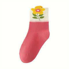 Girl's Cartoon Floral Knitted Socks Cotton Soft Crew Socks
