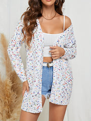 Open Front Pocket Cardigan Long Sleeve Mid Length