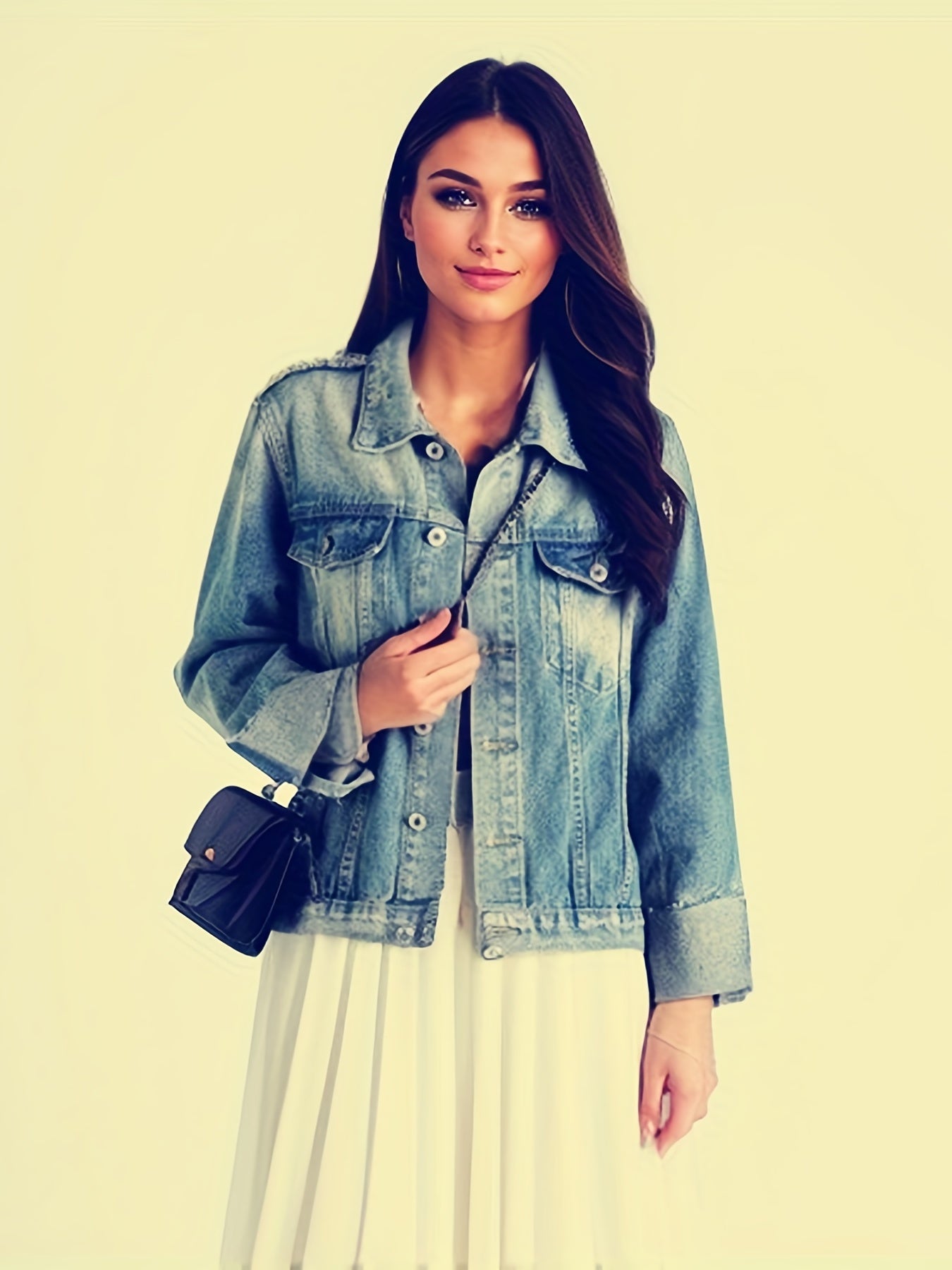 Ripped Holes Denim Jacket Long Sleeves Casual Denim Coat Women's Clothing