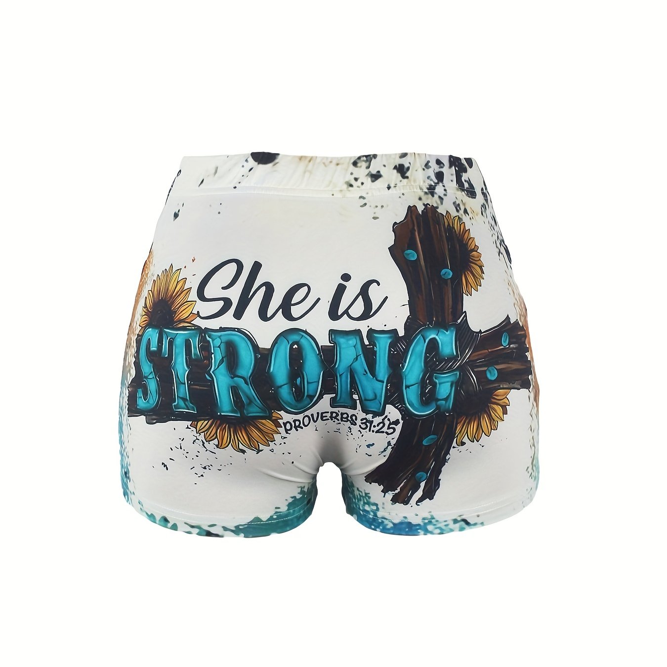 Letter & Sunflower Print Skinny Shorts for Women