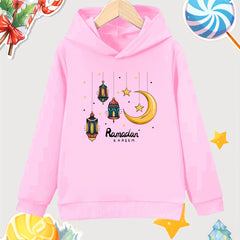 Moon & Star Pattern Girl's Cotton Hoodie Active Stretch Breathable Hood