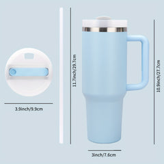 1200ml Solid Tumbler With Handle & Straw Stainless Steel Insulated Travel Mug
