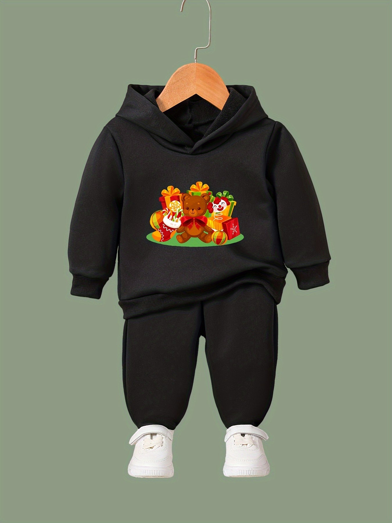 OERYUI Christmas Bear Print 2pcs Girls Hoodies Jogger Pants Set