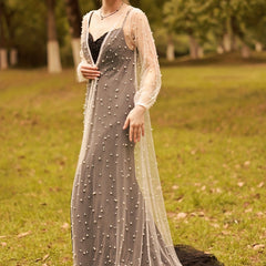 Long Bridal Shawl Faux Pearl Wedding Accessories for Women