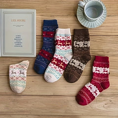 5 Pairs Elk Christmas Crew Length Socks Women's Stockings & Hosiery