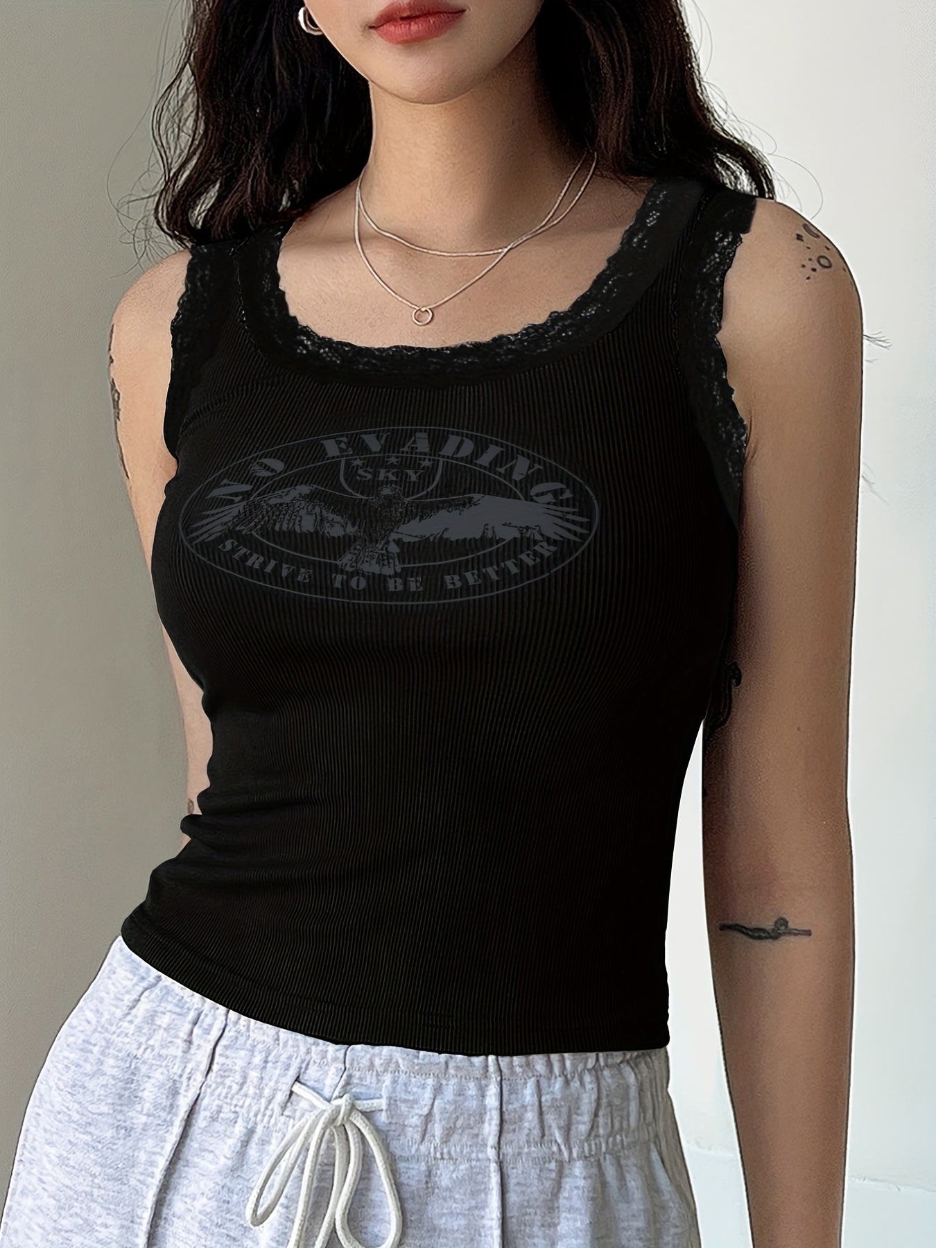 Eagle Print Tank Top Sleeveless Crew Neck Summer Casual