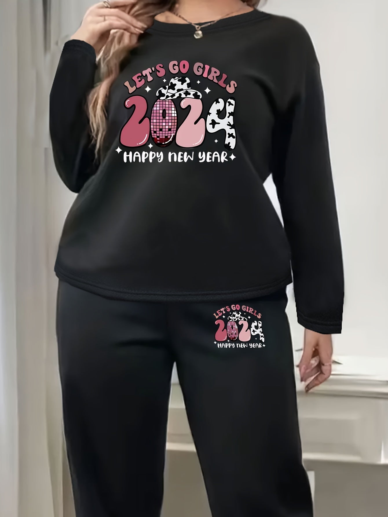Cowboy Hat Print Fleece Top & Joggers Pajamas 2 Piece Set