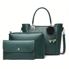 3pcs Tote Bag Inner Bag Clutch Purse Set PU Leather Textured Satchel Bag