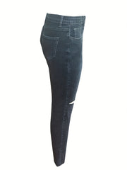 Distressed Skinny Jeans High Stretch Solid Denim Pants