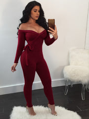 Sexy Deep V-Neck Jumpsuit Lace Up Waist