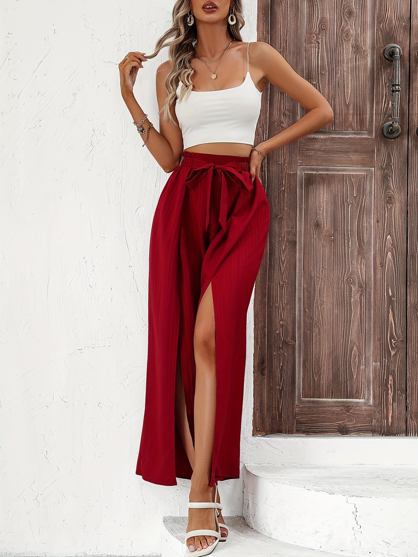 Split Wide Leg Pants High Waist Casual Pants Women's Clothing