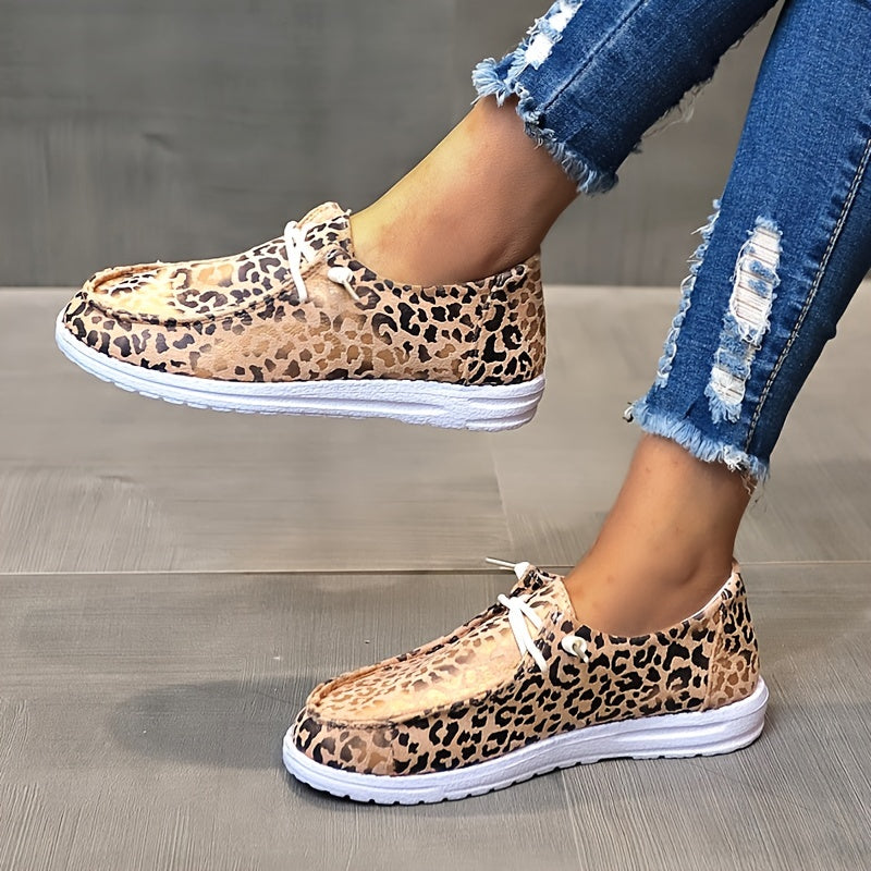 Leopard Print Lace-up Walking Shoes for Women
