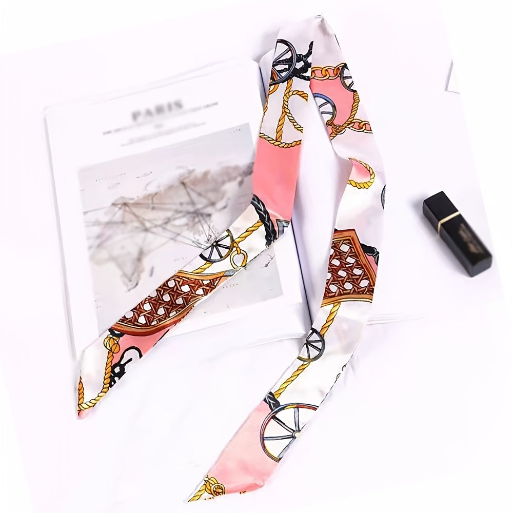 2pcs Pink Skinny Scarf & Scarf Ring Set Faux Pearl Camellia Shawl Buckle