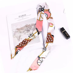 2pcs Pink Skinny Scarf & Scarf Ring Set Faux Pearl Camellia Shawl Buckle