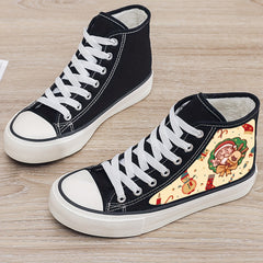 Christmas Santa Print Plush Lined Canvas Sneakers