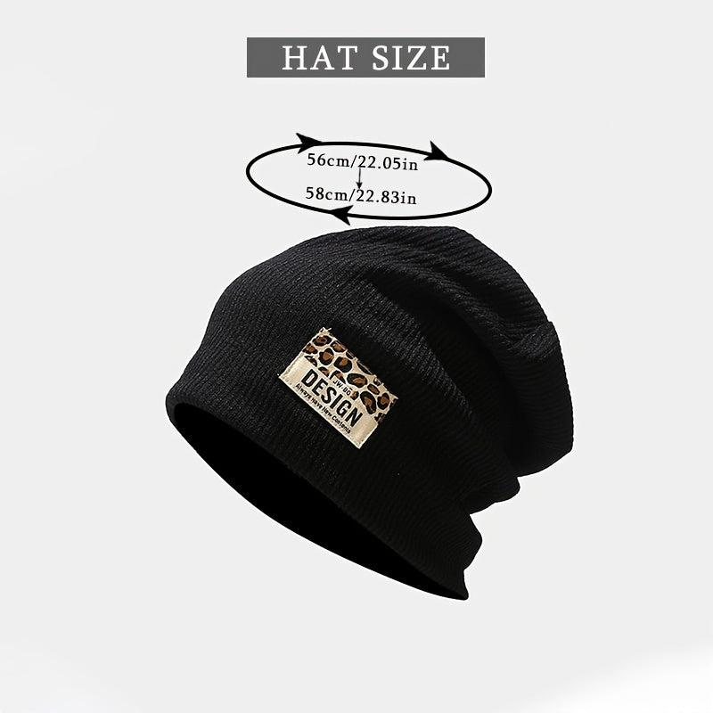 Leopard Letter Hood Beanie Hat Women Thin Outdoor Ear Protection Hat