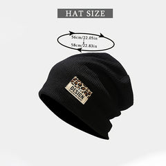 Leopard Letter Hood Beanie Hat Women Thin Outdoor Ear Protection Hat