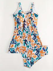 Floral Tankini Set Round Neck Swimsuit 2 Piece