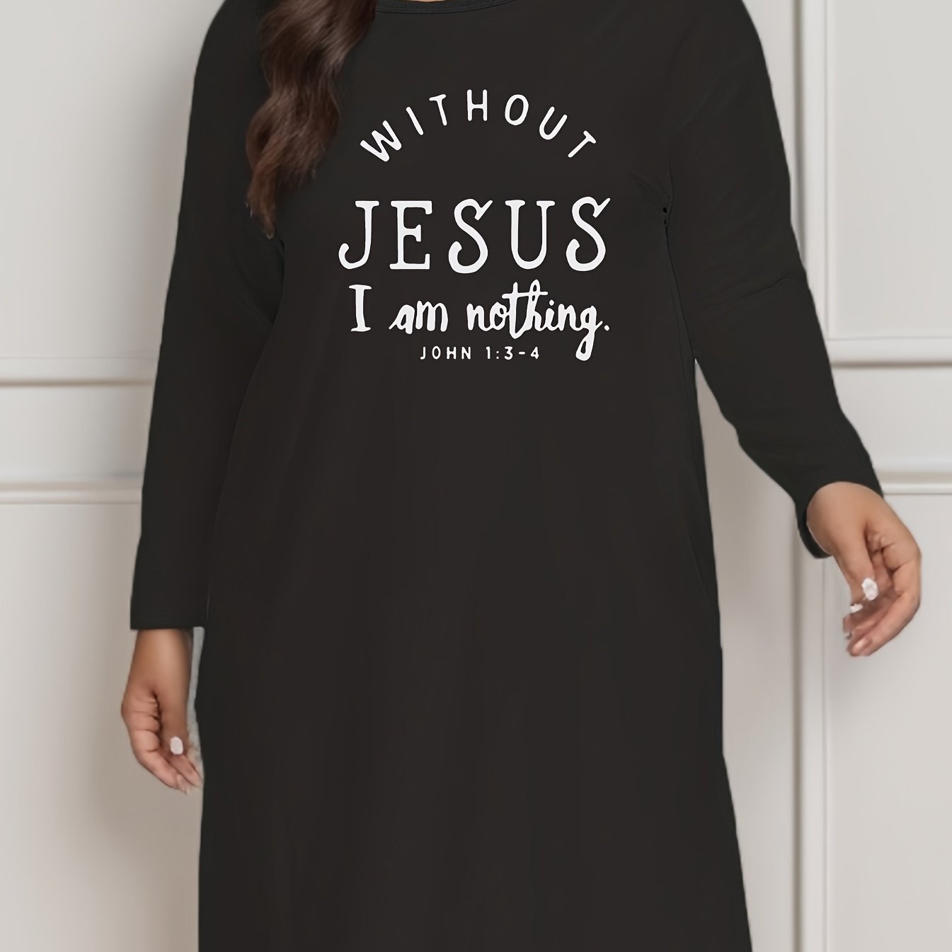 Lounge Dress Women's Slogan Print Long Sleeve Round Neck Tee