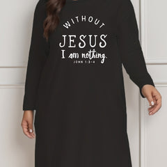 Lounge Dress Women's Slogan Print Long Sleeve Round Neck Tee