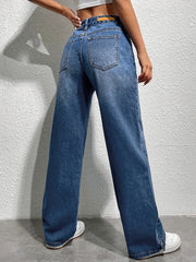 High Rise Straight Leg Jeans Women's Denim Pants