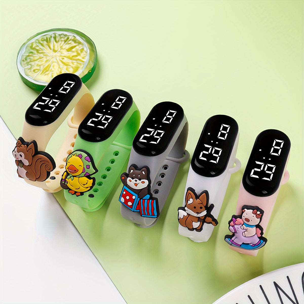 Kids Digital LED Bracelet Watches 5pcs Animal Designs TPU Strap