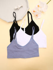 3pcs Knitted Ribbed Sports Bras Breathable Yoga Workout Wireless Bra