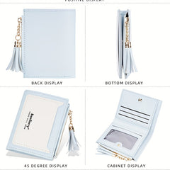 Two Tone Tassel Short Wallet Card Holder Zipper Coin Purse