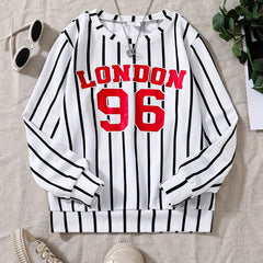 Girls Striped Team Number Crew Neck Sweatshirt For Sports Casual Outfit