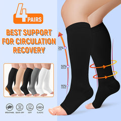 4 Pairs Open Toe Copper Compression Socks 15-25 mmHg