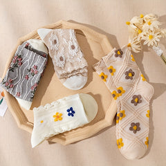 4 Pairs Floral Print Mid Tube Socks Women's Stockings