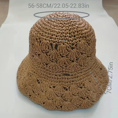 Boho Hollow Straw Cloche Hat Women Breathable Bucket Hat