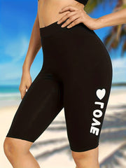 Sporty Shorts Women's Plus Size Letter & Heart Print Skinny Leggings