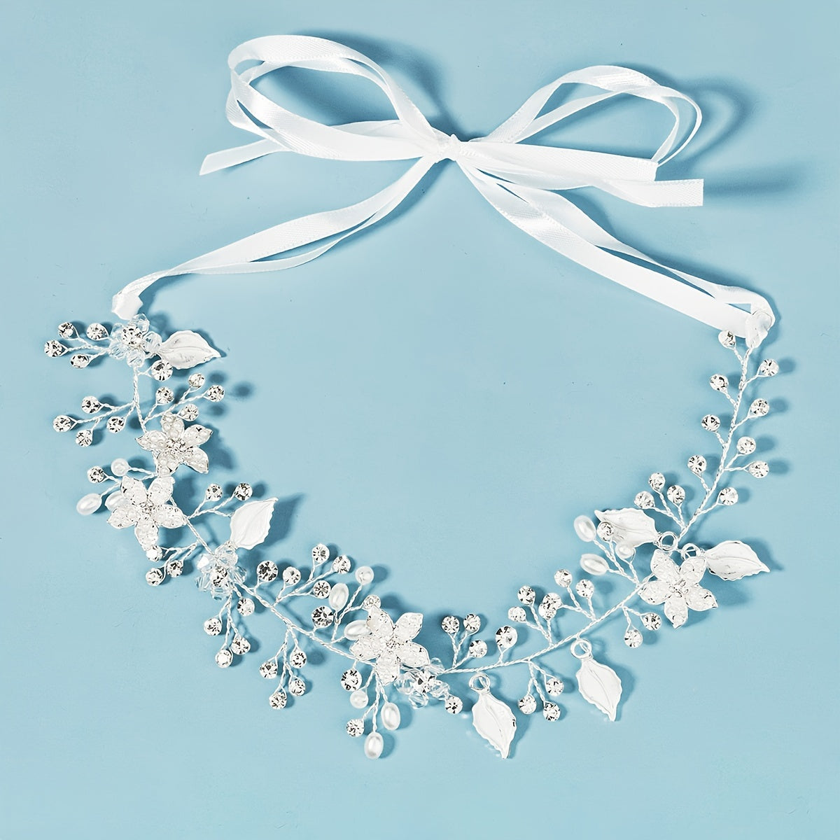 Bridal Headpiece Leaf Rhinestone Hair Pearl Crystal Party Headband