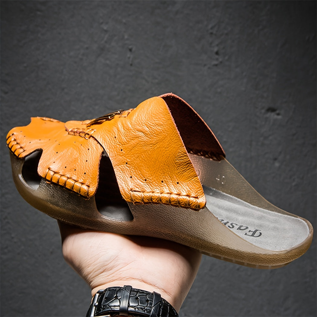 SENBURNY Men's Closed toe Leather Slides Slippers Sandals