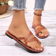 Women's Cross Strap Flat Slides Toe Loop Slip On Sandals