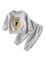 2pcs Kids Bear Embroidered Sweater Set