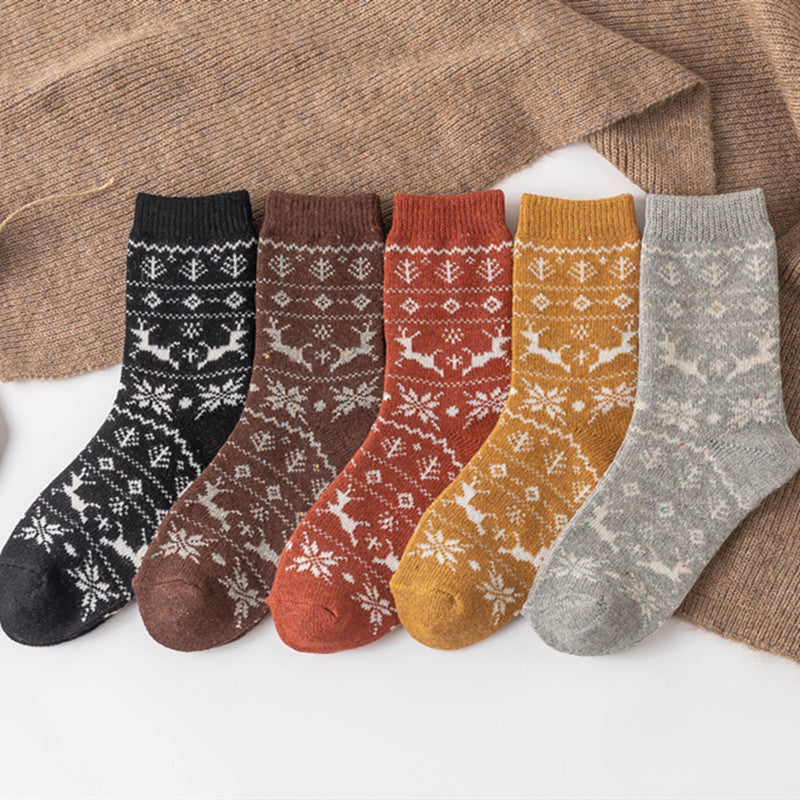 5 Pairs Thick Winter Crew Socks Cotton Blend Women's Stockings