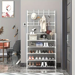 5-layer Shoe Cap Rack with Coat Rack Storage