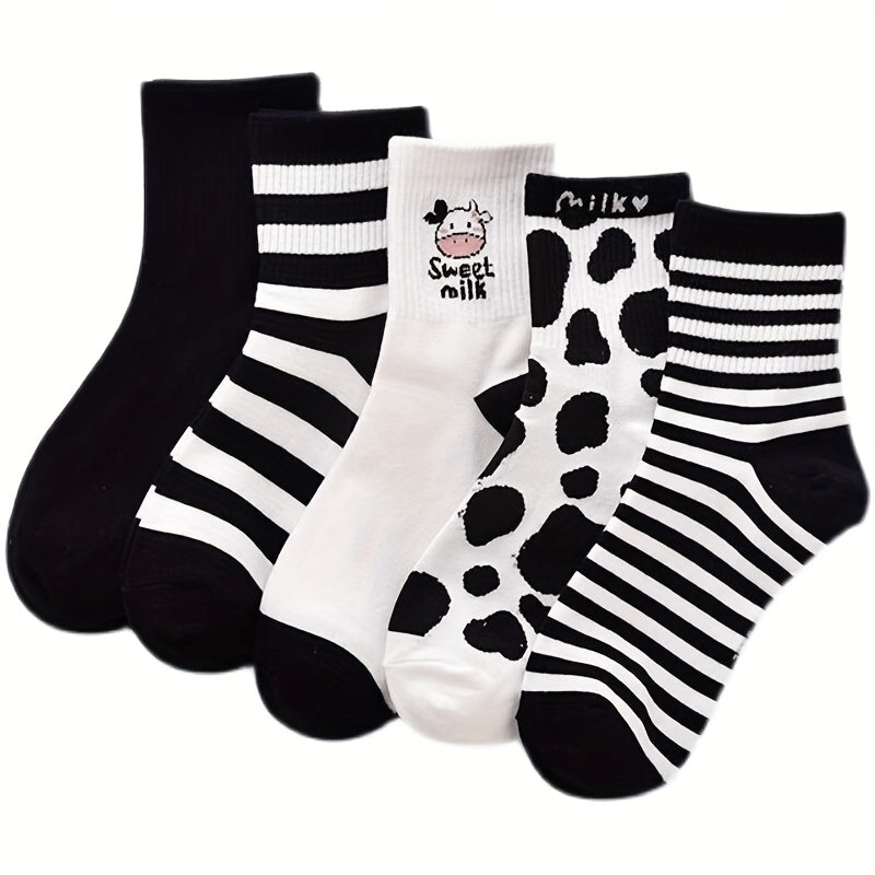 5 Pairs Casual Striped Socks Women's Stockings