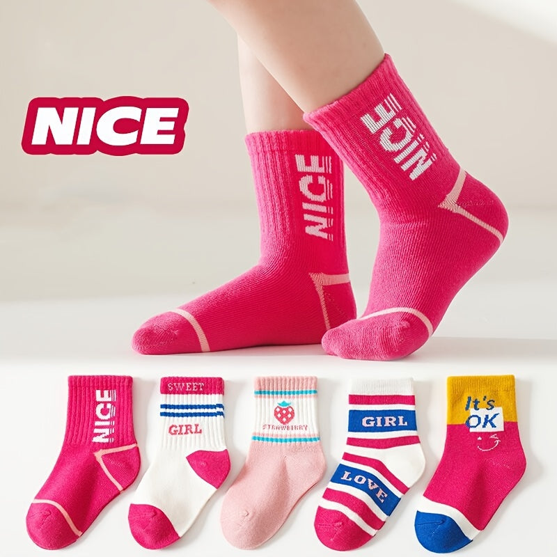 5pairs Girls Kids Casual Sports Socks Strawberry Sweet Thin Breathable